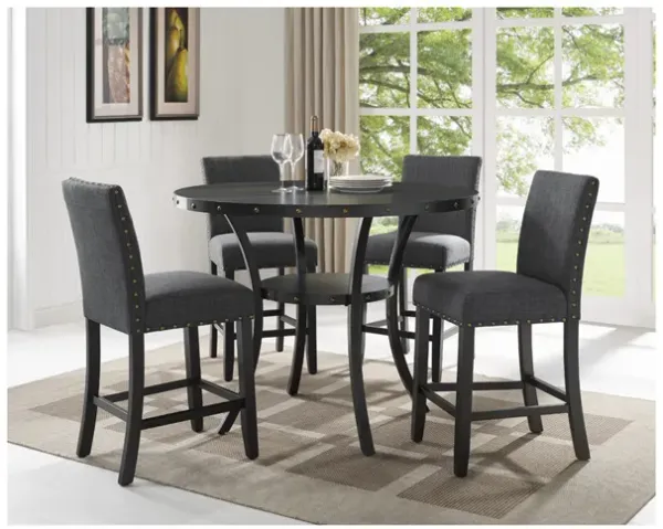 Crispin Round Counter Height Dining Table & 4 Stools in Granite Gray