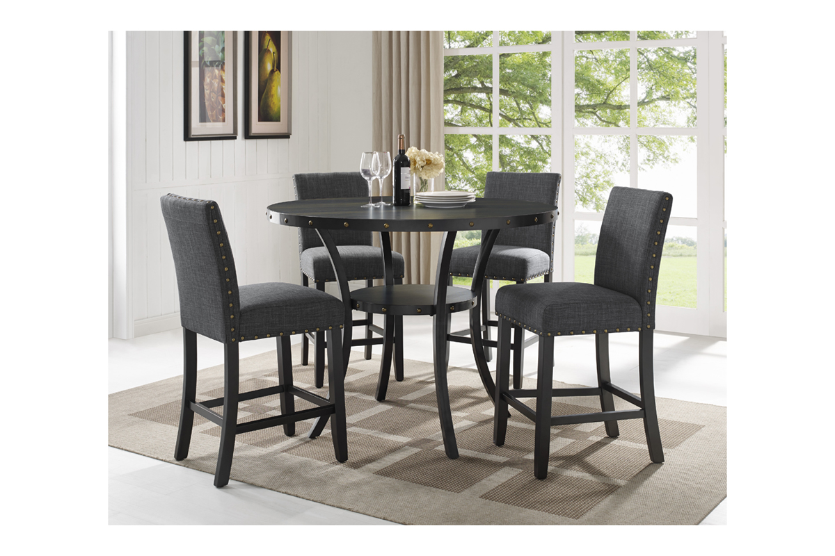 Crispin Round Counter Height Dining Table & 4 Stools in Granite Gray