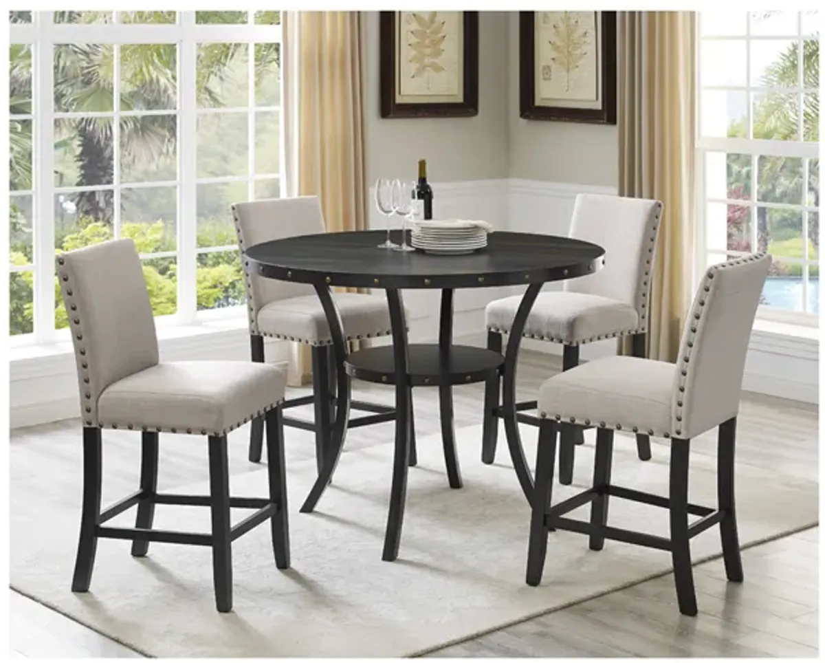 Crispin Round Counter Height Dining Table & 4 Stools in Natural Beige