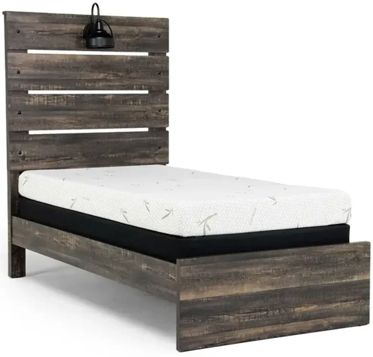 Dallas Panel Bed w/ Lights, Dresser, Mirror & Nightstand in Brown, Twin