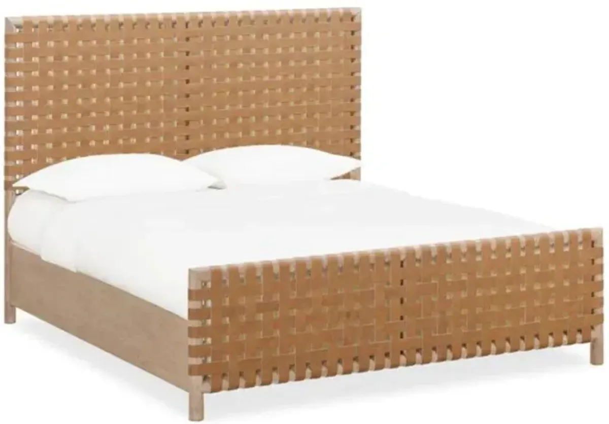 Dorsey Woven Panel Bed, Dresser, Mirror & Nightstand in Granola, Queen