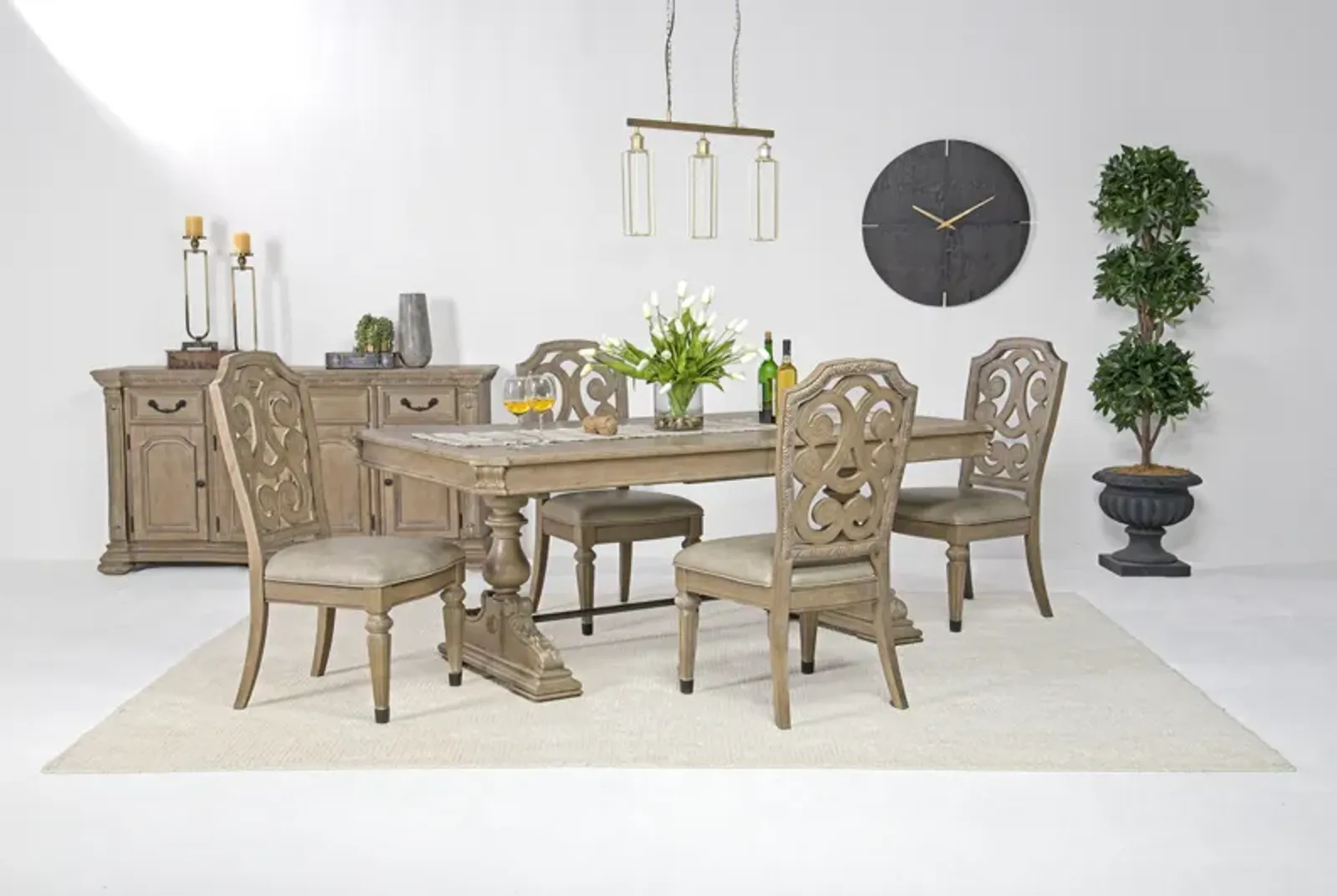 Durango Dining Table & 4 Side Chairs in Fawn