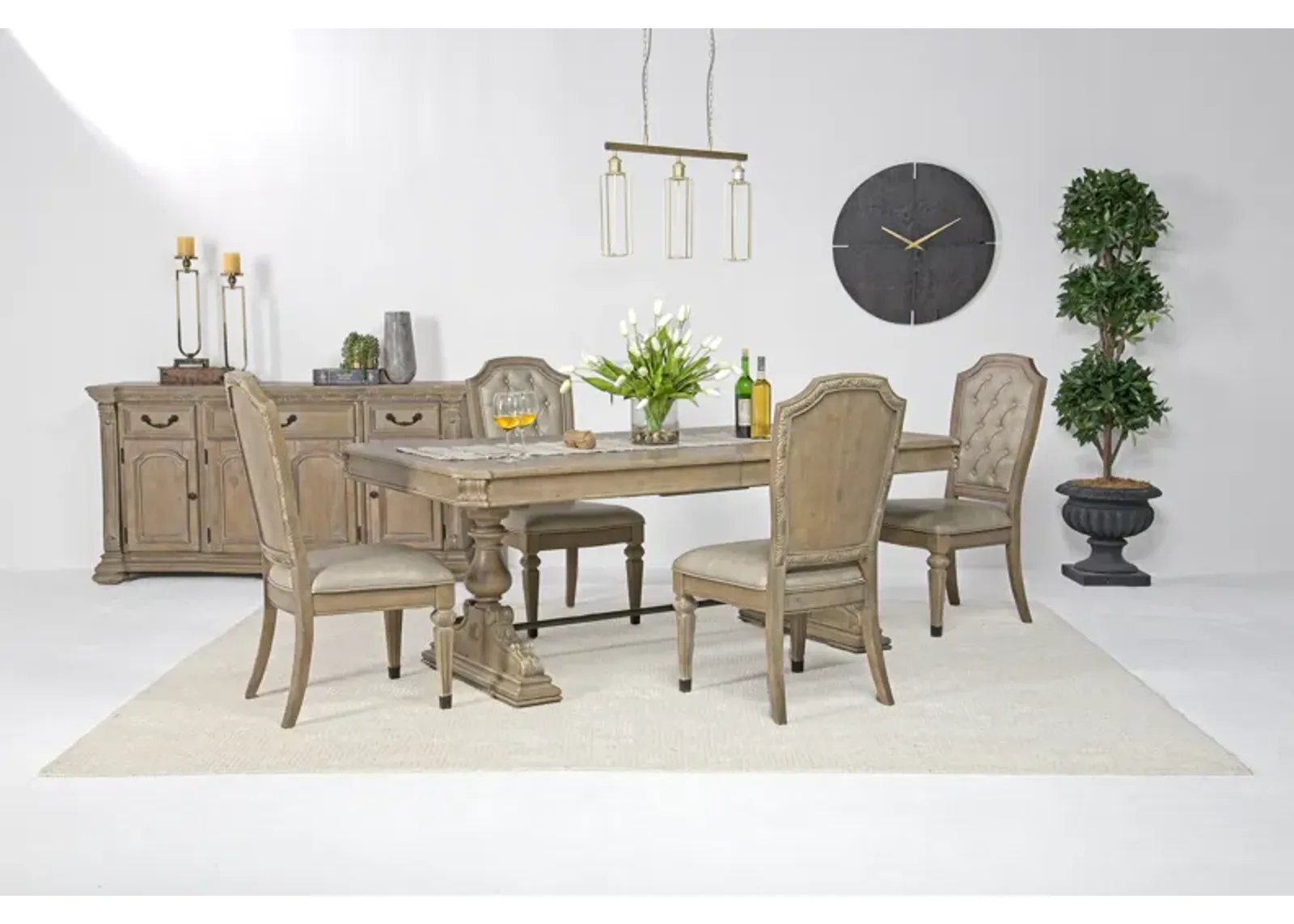 Durango Dining Table & 4 Chairs in Fawn, Upholstered