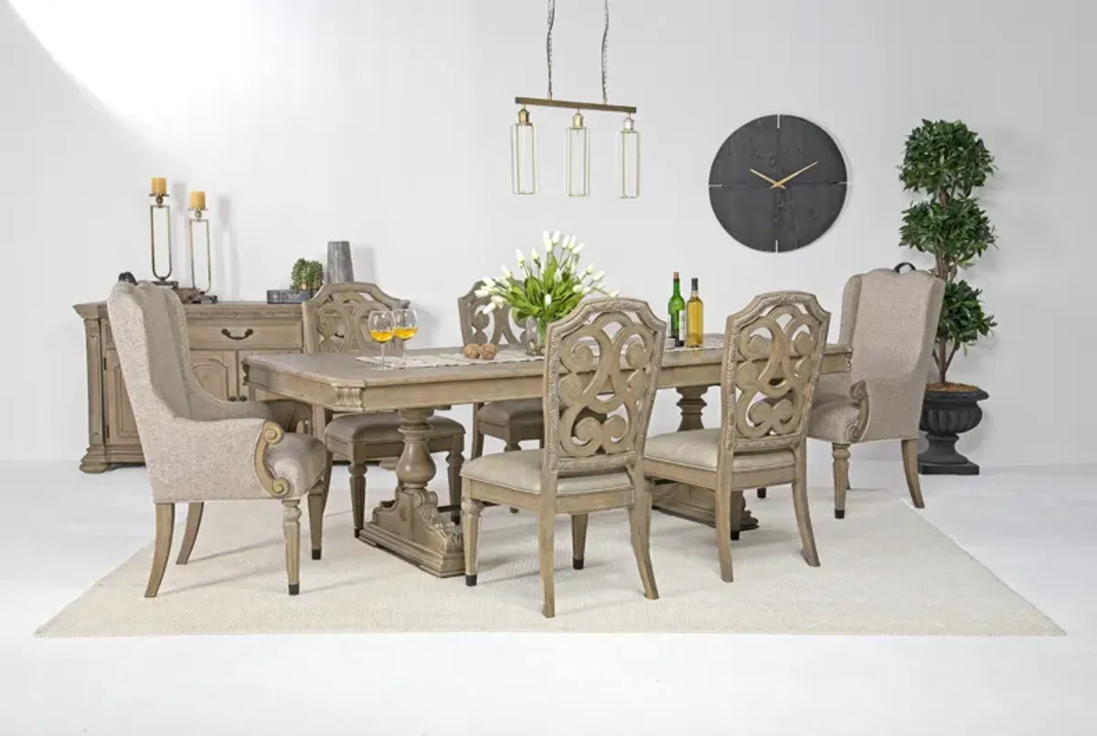 Durango Dining Table, 4 Side Chairs & 2 Arm Chairs in Fawn