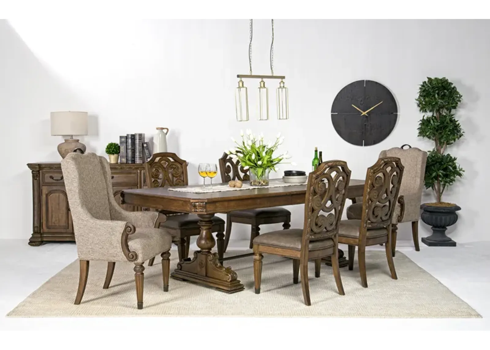 Durango Dining Table, 4 Side Chairs & 2 Arm Chairs in Willadeene