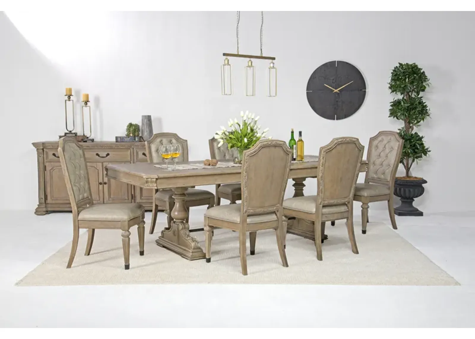 Durango Dining Table & 6 Chairs in Fawn, Upholstered