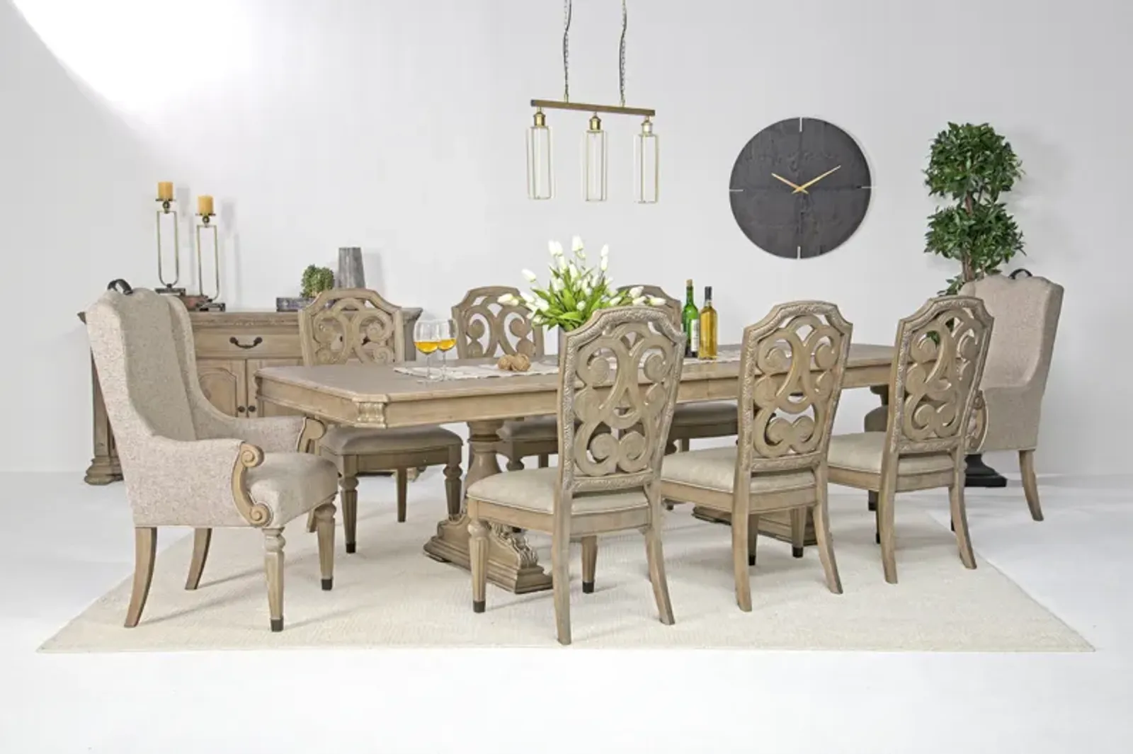 Durango Dining Table, 6 Chairs & 2 Arm Chairs in Fawn