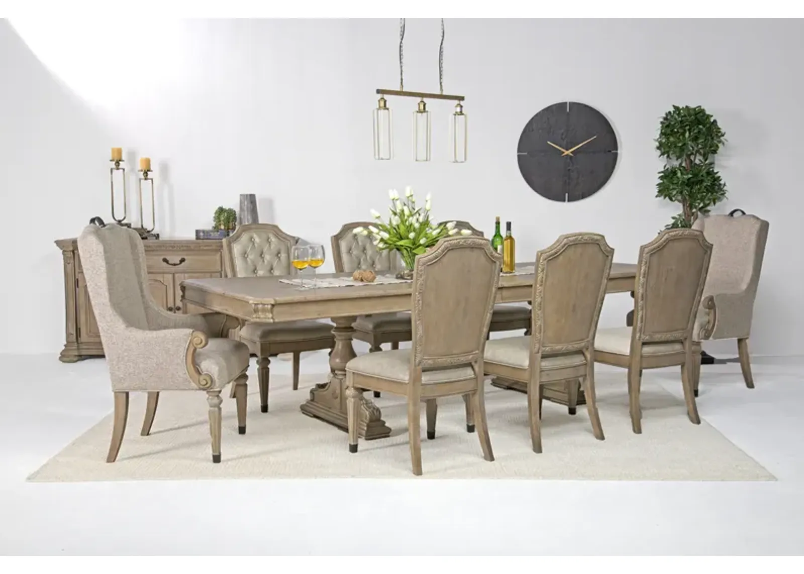 Durango Dining Table, 6 Chairs & 2 Arm Chairs in Fawn, Upholstered