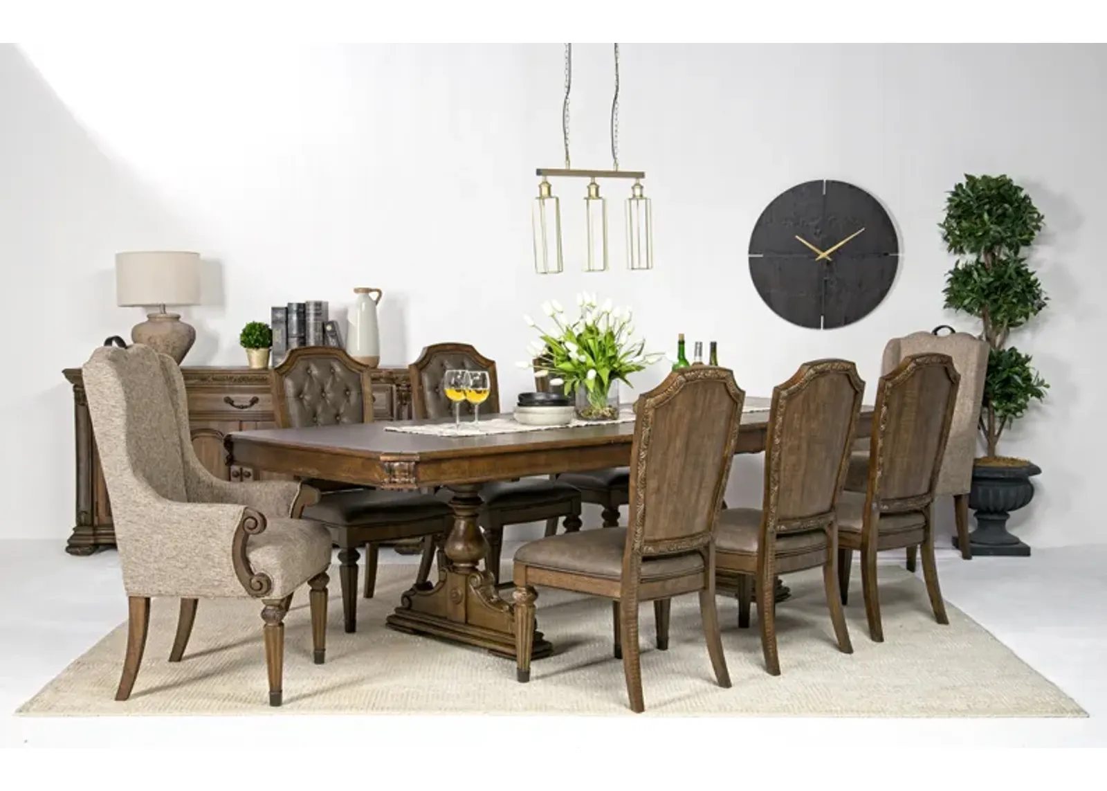 Durango Dining Table, 6 Chairs & 2 Arm Chairs in Willadeene, Upholstered