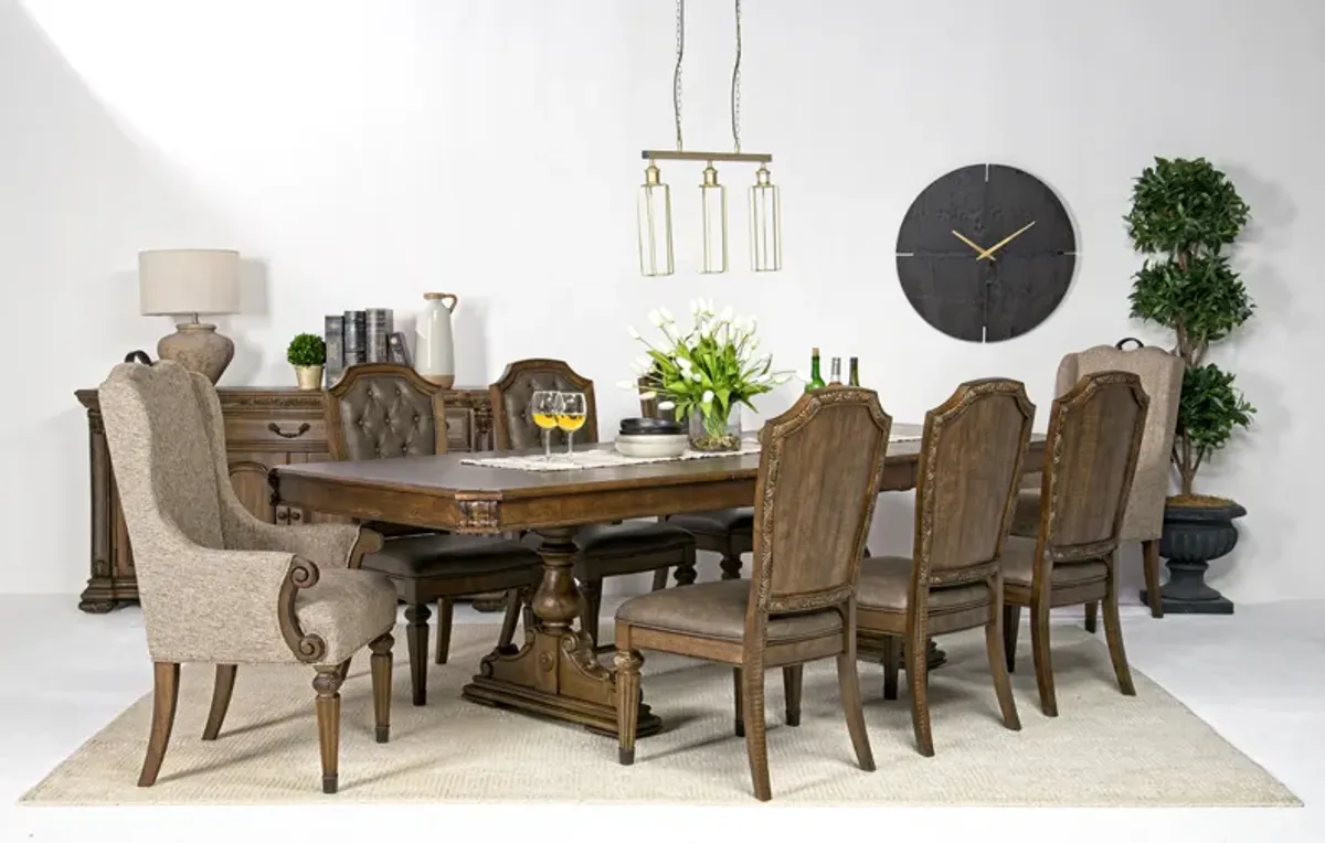 Durango Dining Table, 6 Chairs & 2 Arm Chairs in Willadeene, Upholstered