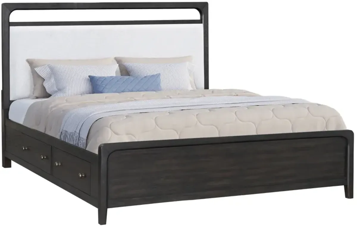 Easton Upholstered Storage Bed, Dresser, Mirror & Nightstand in Espresso, Eastern King