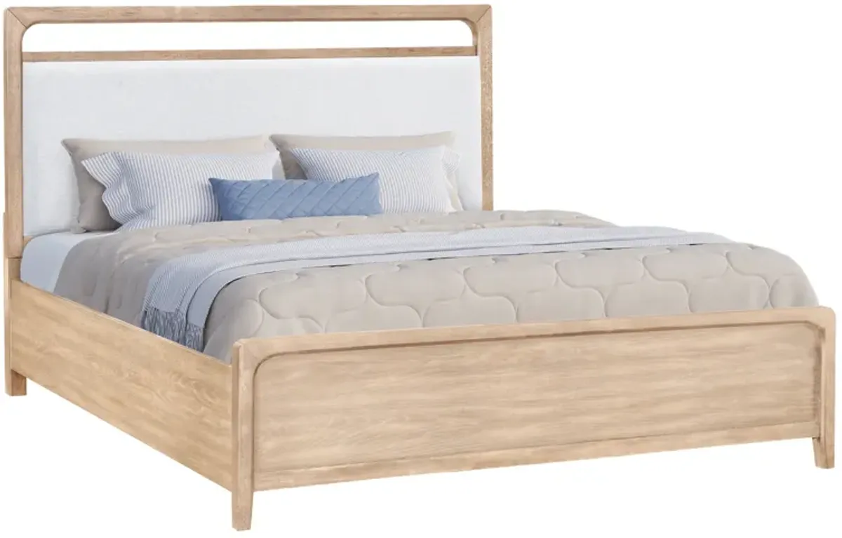Easton Upholstered Bed, Dresser, Mirror & Nightstand in Natural, Eastern King