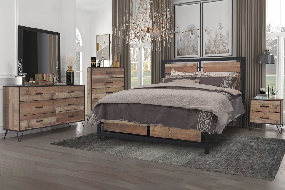 Elk River Panel Bed, Dresser, Mirror & Nightstand in Rustic Brown, Twin