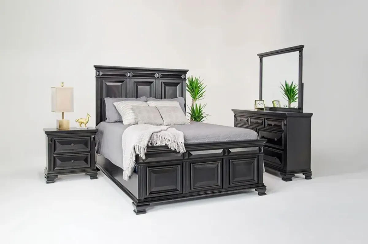 Calloway Panel Bed, Dresser, Mirror & Nightstand in Espresso, Eastern King