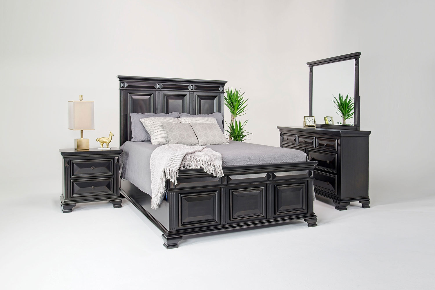 Calloway Panel Bed, Dresser, Mirror & Nightstand in Espresso, Eastern King