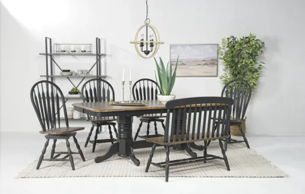 Manchester Dining Table, 4 Swivel Chairs & Bench in Walnut & Espresso