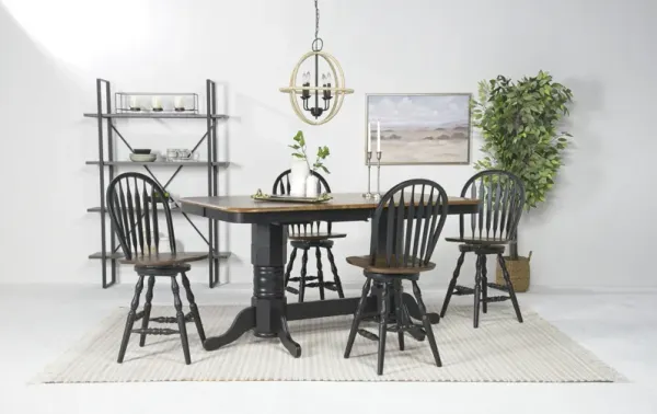 Manchester Counter Height Dining Table & 4 Swivel Stools in Walnut & Espresso