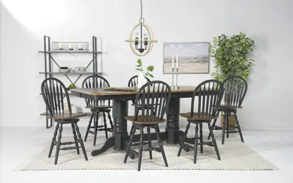 Manchester Counter Height Dining Table & 6 Swivel Stools in Walnut & Espresso