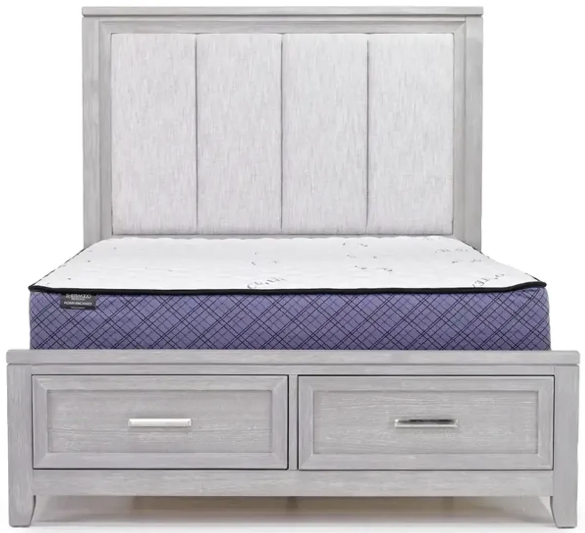 Fiona Storage Bed, Dresser, Mirror & Nightstand in Mist Gray, Queen