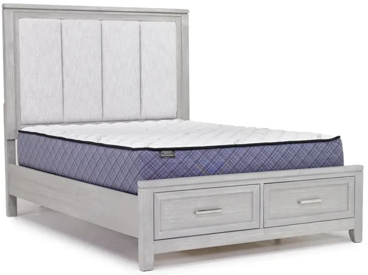 Fiona Storage Bed, Dresser, Mirror & Nightstand in Mist Gray, Queen