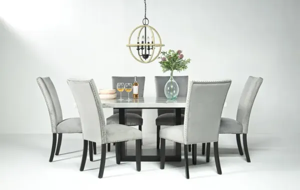 Francisco Dining Table & 6 Chairs in White/Gray