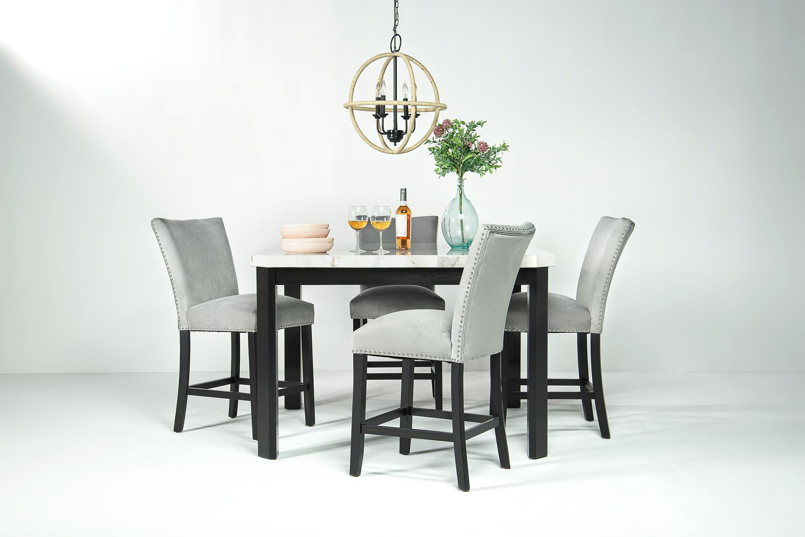 Francisco Square Counter Height Dining Table & 4 Stools in White/Gray