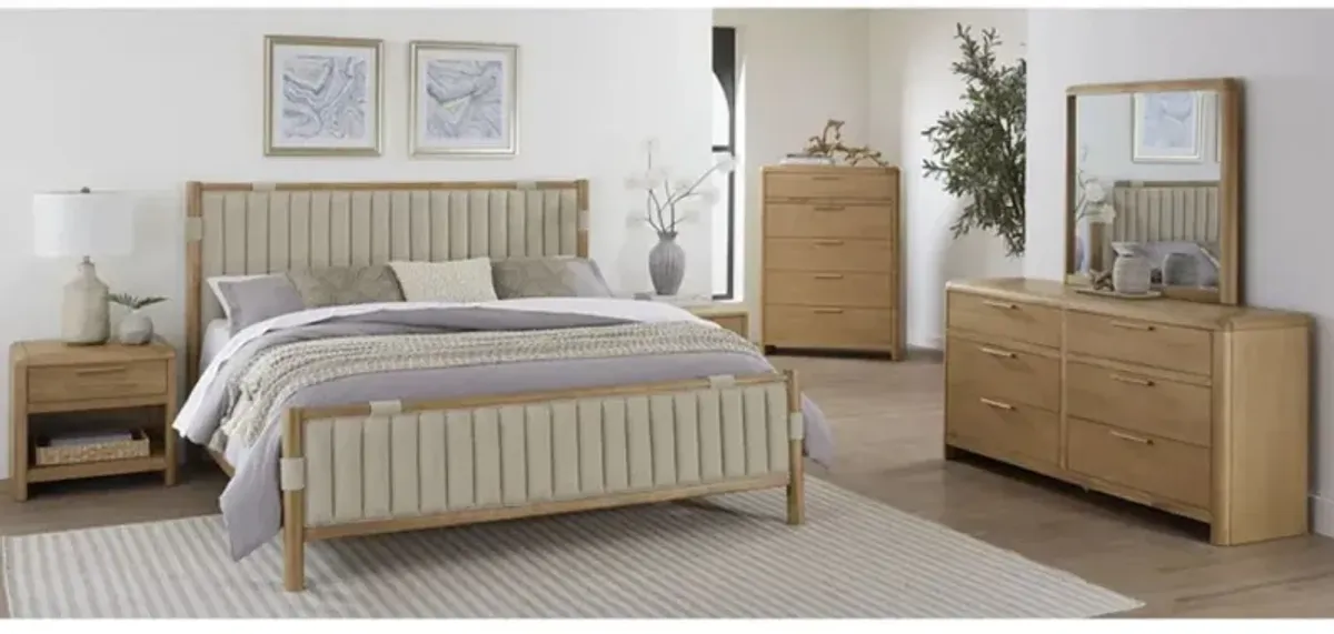 Furano Channel Upholstered Panel Bed, Dresser, Mirror & Nightstand in Ginger, Queen