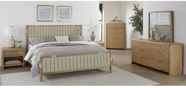 Furano Channel Upholstered Panel Bed, Dresser, Mirror & Nightstand in Ginger, Eastern King