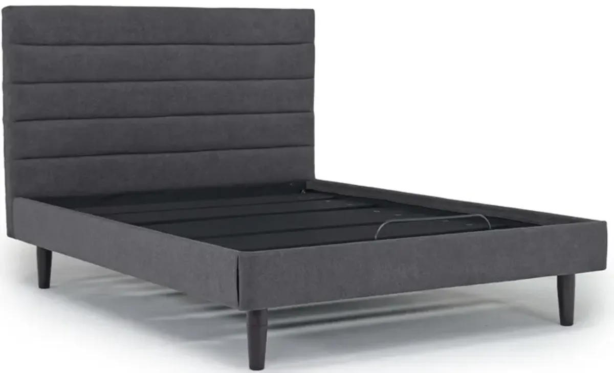 Vista Upholstered Adjustable Foundation Bed in Charcoal, Queen