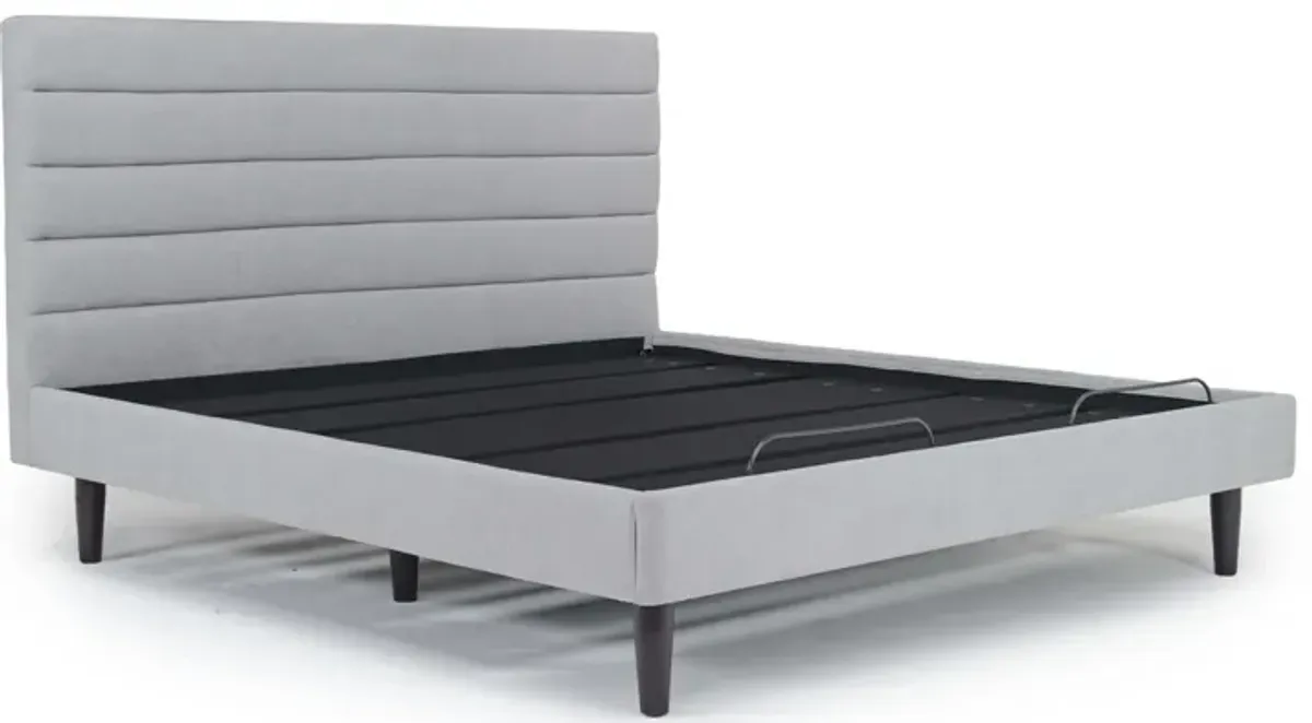 Vista Upholstered Adjustable Foundation Bed in Light Gray, Eastern King