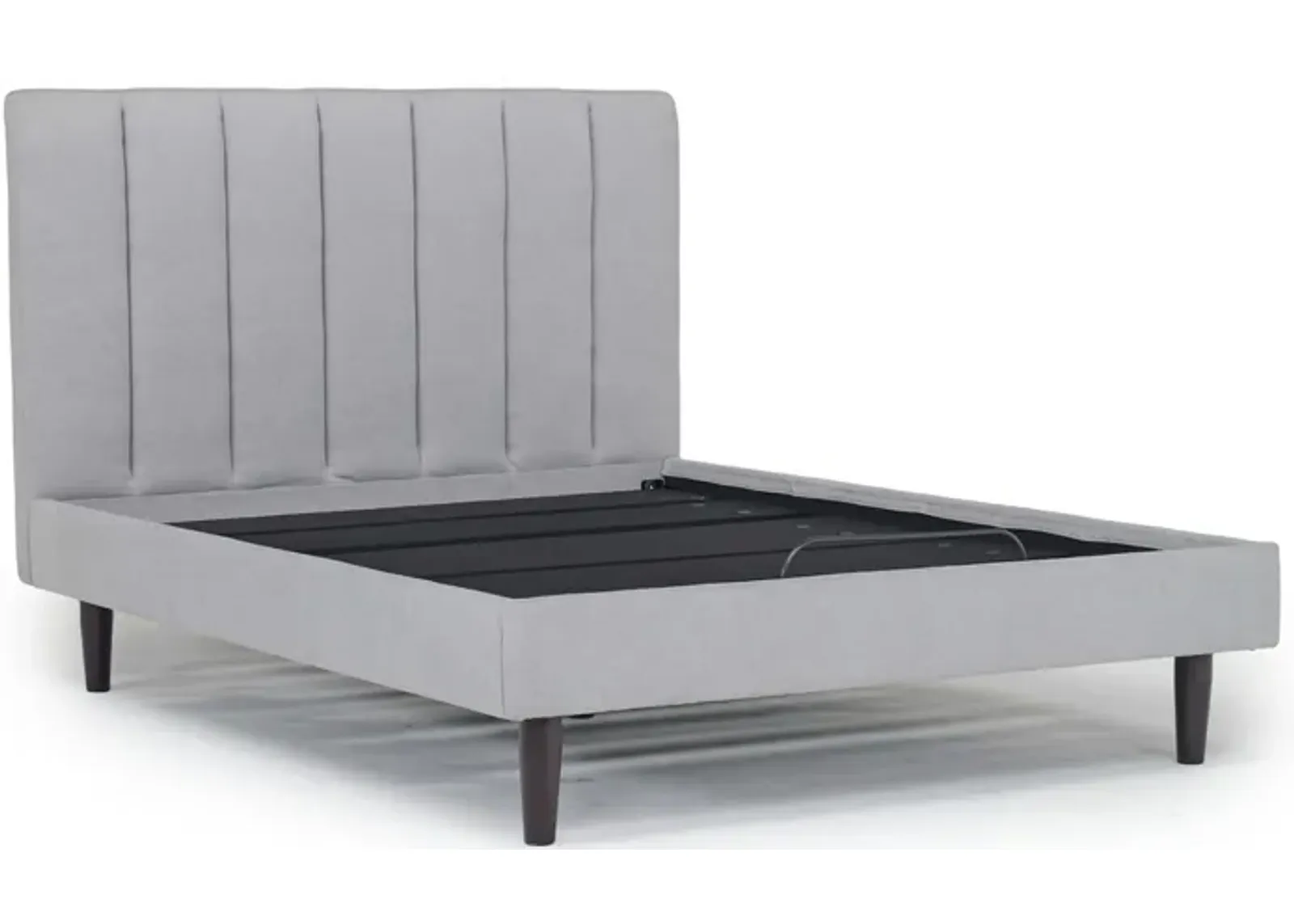 Gavin Upholstered Adjustable Foundation Bed in Light Gray, Queen