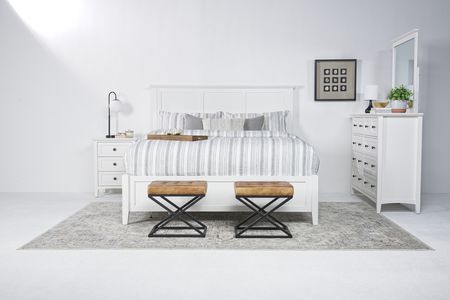 Grace Panel Bed, Dresser, Mirror & Nightstand in Snowfall, Queen