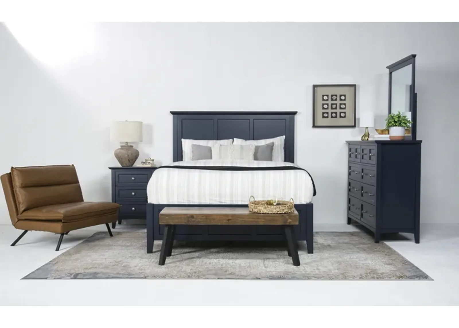 Grace Panel Bed, Dresser & Mirror in Blueberry, Queen