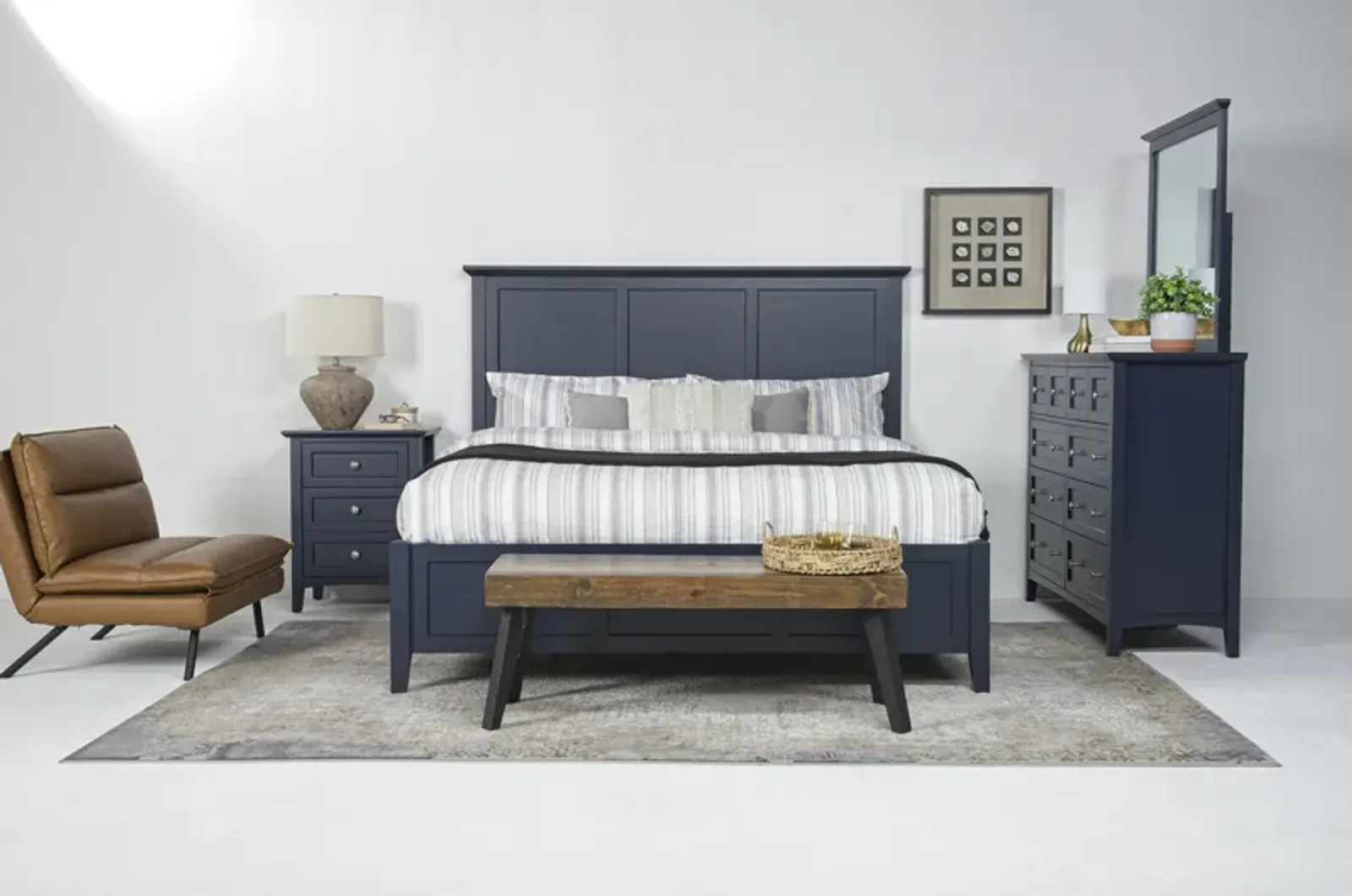 Grace Panel Bed, Dresser & Mirror in Blueberry, Eastern King