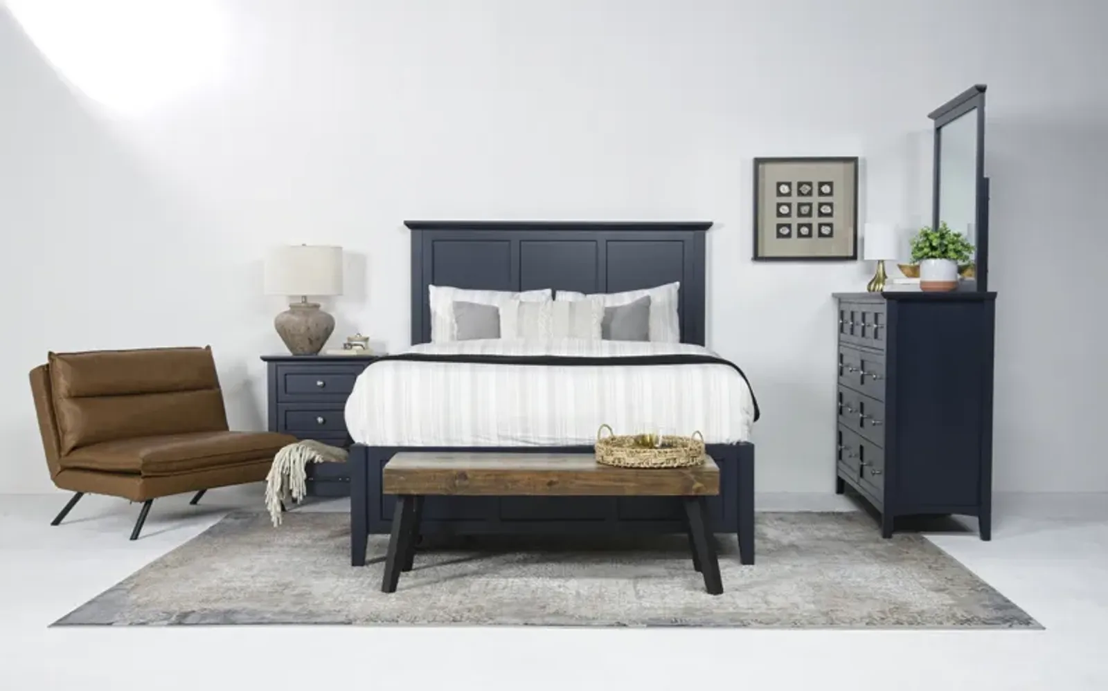 Grace Storage Bed, Dresser, Mirror & Nightstand in Blueberry, Queen