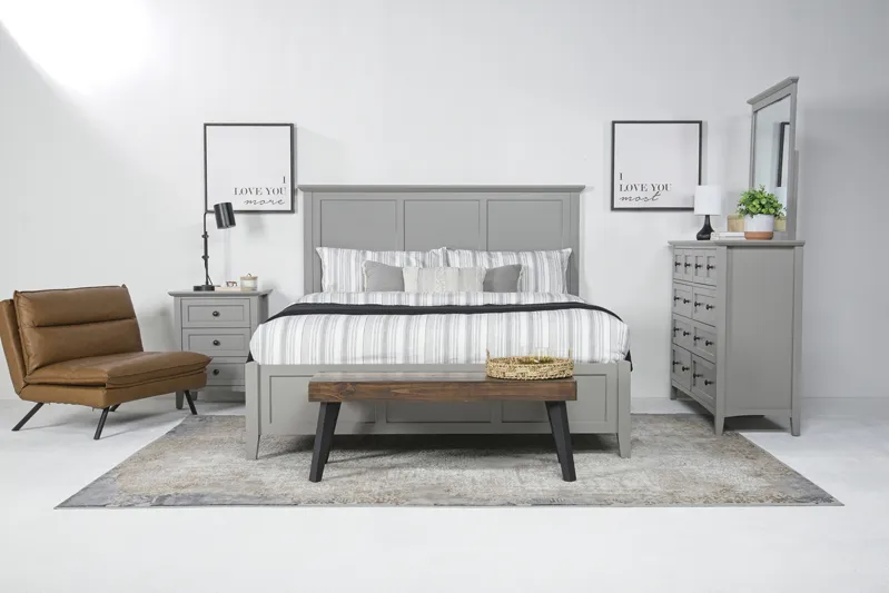 Grace Panel Bed, Dresser & Mirror in Elephant Gray, CA King