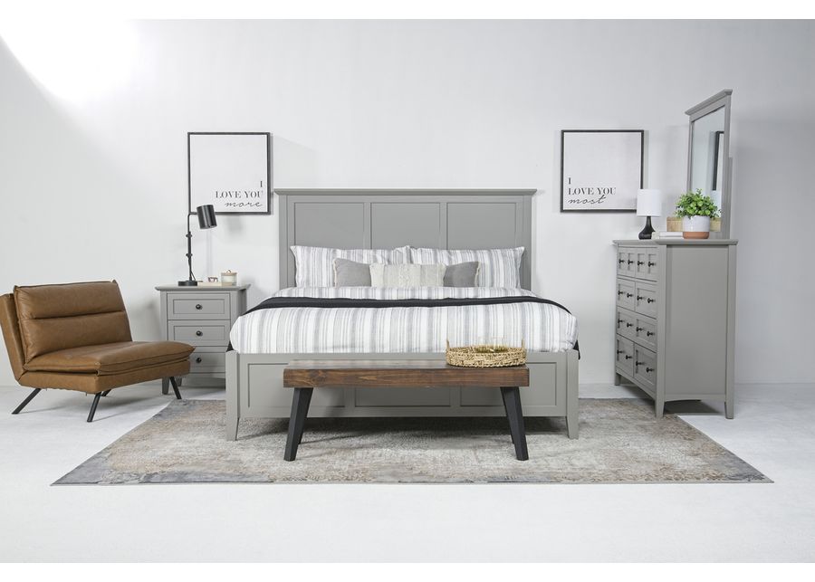 Grace Panel Bed, Dresser & Mirror in Elephant Gray, Eastern King