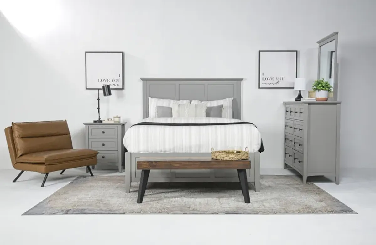 Grace Panel Bed, Dresser, Mirror & Nightstand in Elephant Gray, Full