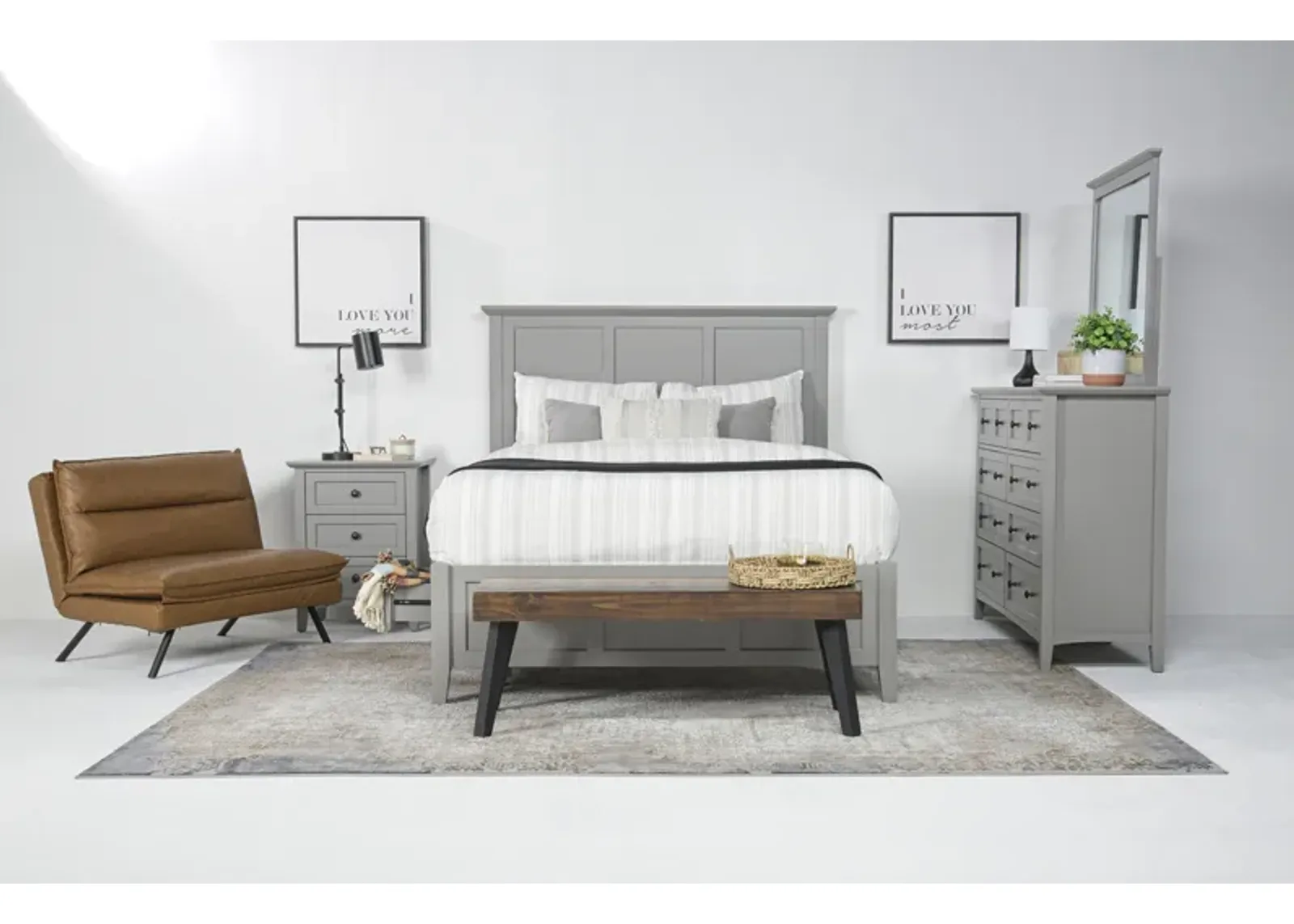 Grace Storage Bed, Dresser, Mirror & Nightstand in Elephant Gray, Queen