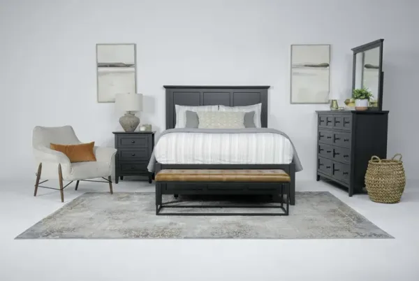 Grace Panel Bed, Dresser, Mirror & Nightstand in Raven, Full