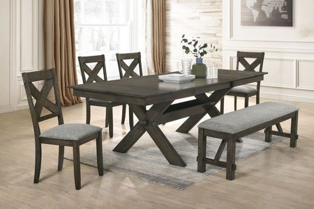 Gulliver Dining Table, 4 Chairs & Bench in Rustic Brown