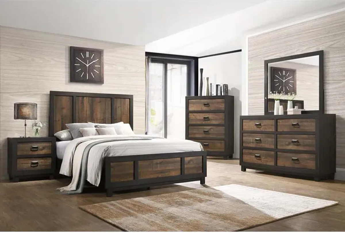 Harlington Panel Bed, Dresser, Mirror & Nightstand in Walnut, Eastern King