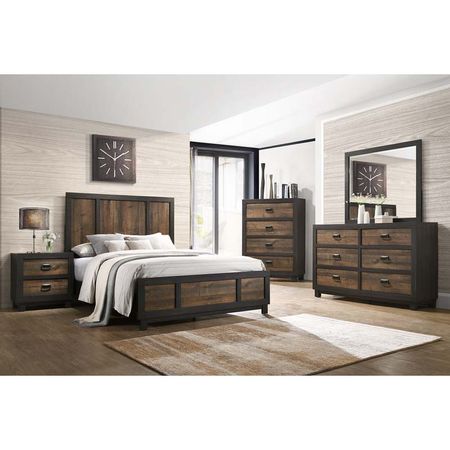 Harlington Panel Bed, Dresser & Mirror in Walnut, Full