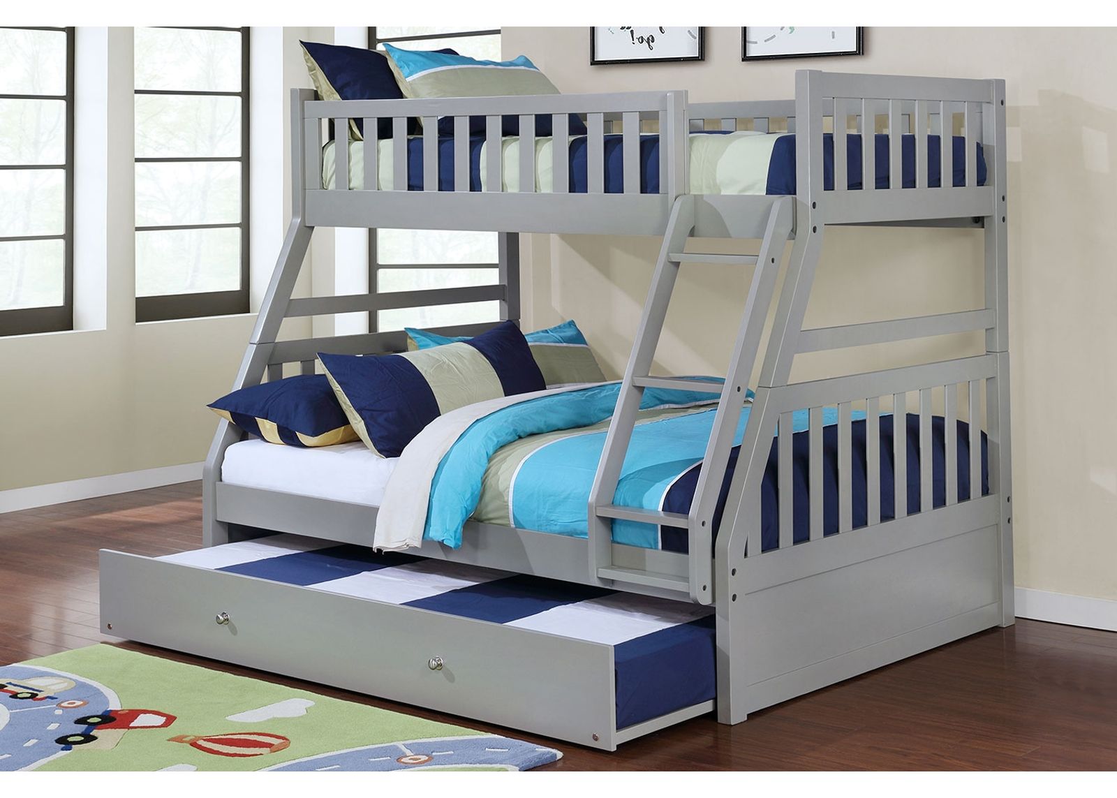 Hayden Bunk Bed w/ Trundle in Gray, Twin/Full