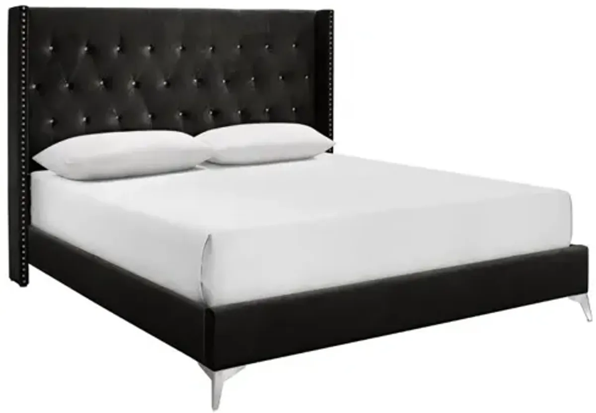 Huxley Panel Bed, Dresser, Mirror & Nightstand in Black, Queen