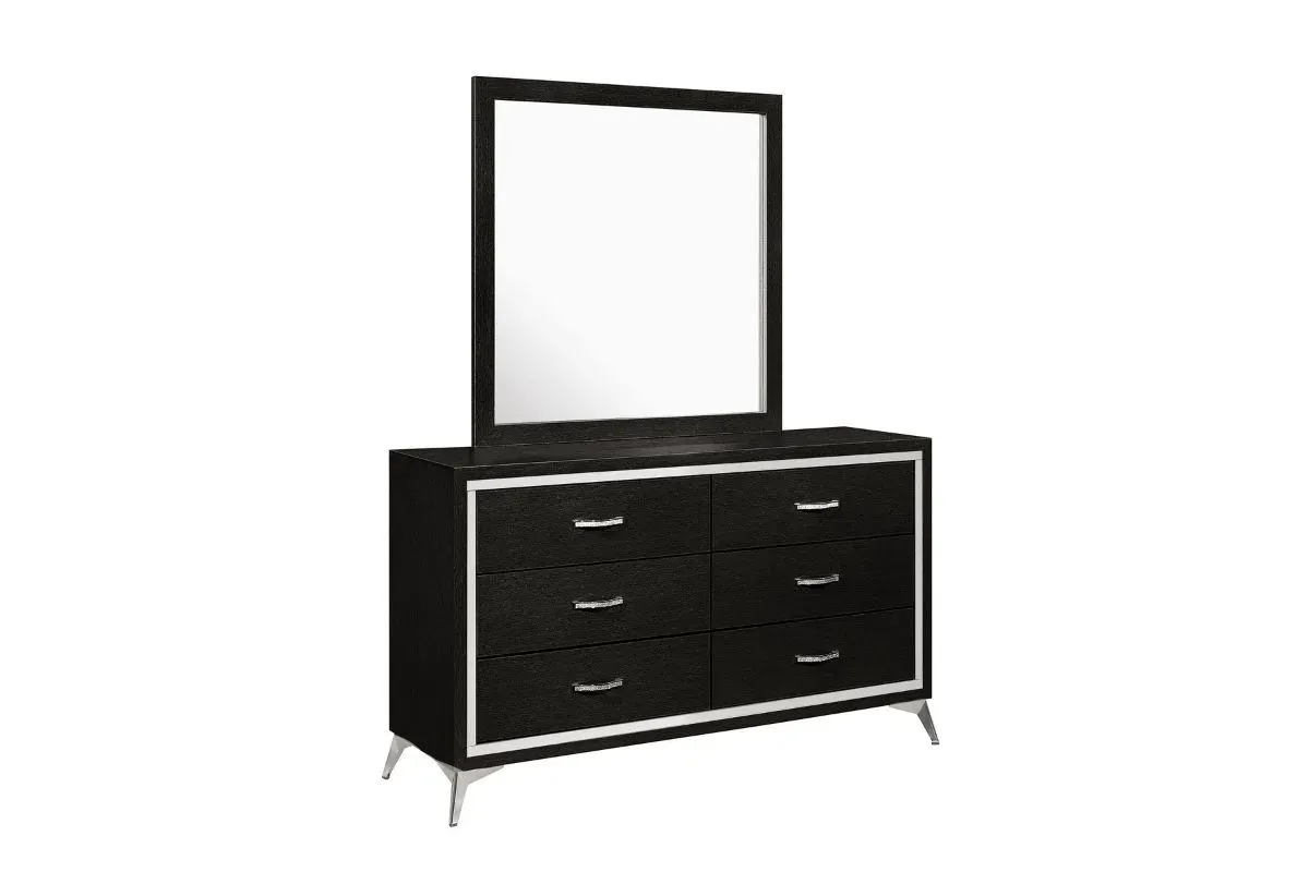 Huxley Panel Bed, Dresser, Mirror & Nightstand in Black, Eastern King