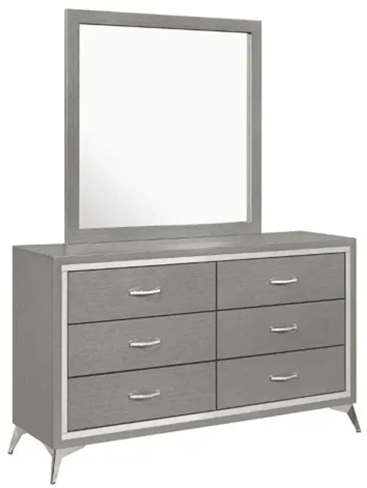 Huxley Panel Bed, Dresser, Mirror & Nightstand in Gray, Queen