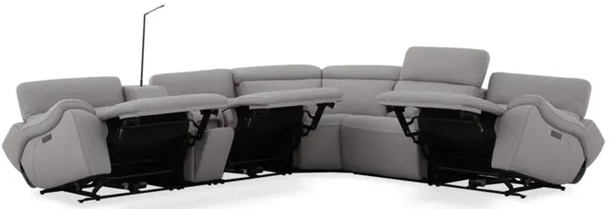Imperial 6 Piece 2 Power Sectional w/ 2 Power Armless Recliner in Blanca Light Gray Leather