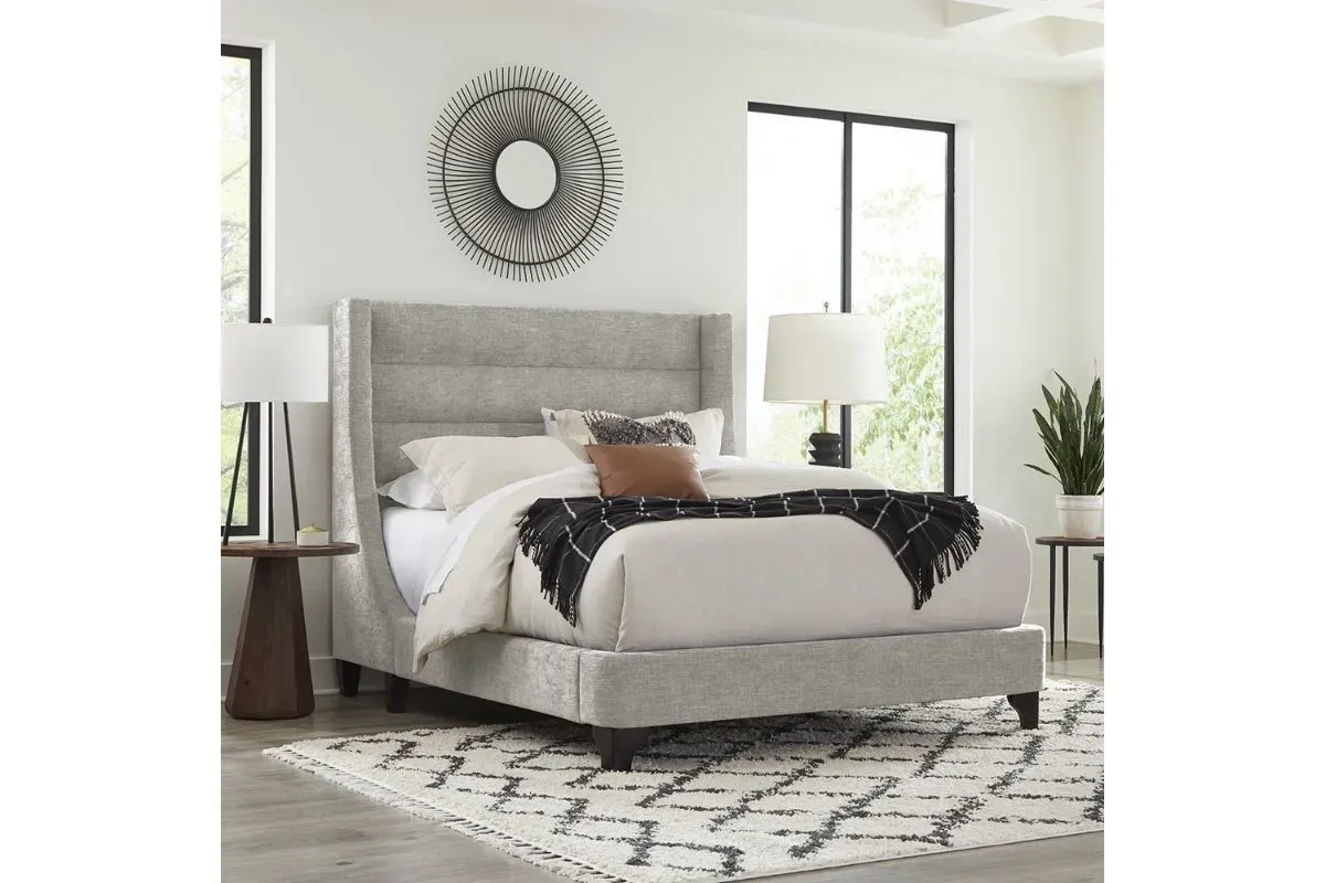 Jacob Upholstered Panel Bed in Light Gray, Eastern King