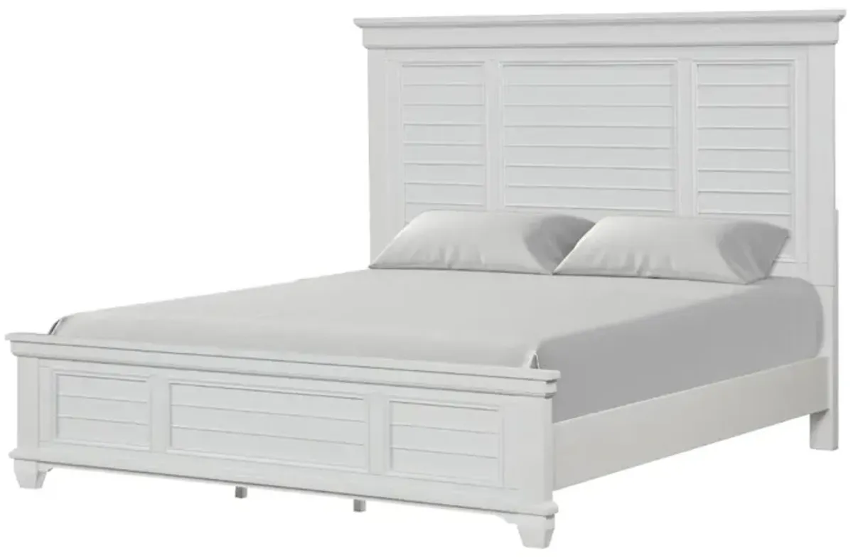 Jamestown Panel Bed, Dresser, Mirror & Nightstand in White, Queen